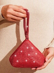 Glamorous Glitter Bling, Sequin, Luxury, Shiny Mini Red Rhinestone Decor Evening Clutch Bag Perfect For Parties Evening Bag, Dinner Bag Rhinestone, Faux Pearl For Party Girl, Woman, Bride Perfect For Party, Wedding, Prom, Dinner/Banquet, For - Red - View 1