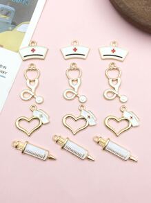 12 cái/bộ Mặt dây chuyền trái tim hợp kim DIY - trắng - Xem 1