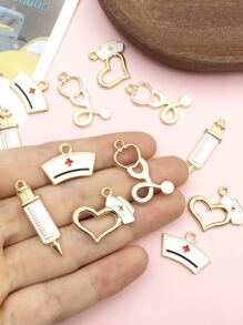12 cái/bộ Mặt dây chuyền trái tim hợp kim DIY - trắng - Xem 6