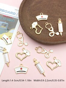 12 cái/bộ Mặt dây chuyền trái tim hợp kim DIY - trắng - Xem 5