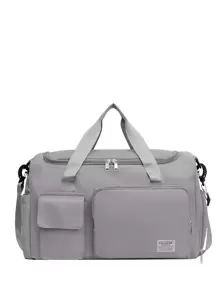 大号拉链行李袋，可折叠旅行收纳袋，随身携带包，简约周末过夜包旅行包行李包周末旅行包电脑沙滩包学生大容量多功能户外手拿包男士度假礼物旅行必需品节日必需品男士包露营手提包行李袋夏季返校单肩包夏季包春假包徒步旅行包购物袋 - 灰色 - 查看 2