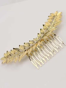 1件优雅叶子造型新娘发梳 - 金色 - 查看 3