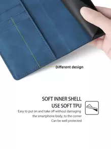 keyunfei 1个蓝色翻盖卡槽支架设计PU皮手机壳，兼容 11/12/13/14/15 Pro Max、 Nord N300、Poco X5、Pixel 7、Redmi 8、Honor X8 5G、A73 5G、P20，国际版，非国内版。 - 藍色 - 查看 6