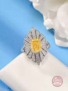 1入優雅復古925銀&鋯石戒指,適合女性日常穿戴、婚禮紀念日、周年慶祝、萬聖節禮物