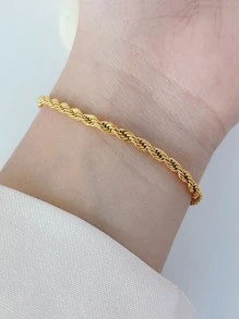 1 vòng tay chuỗi xoắn bằng thép không gỉ dành cho nữ - Vàng - Xem 2