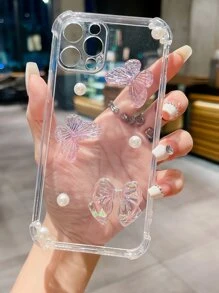 蝴蝶裝飾透明手機殼 - 無色 - 查看 1