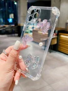 蝴蝶裝飾透明手機殼 - 無色 - 查看 3