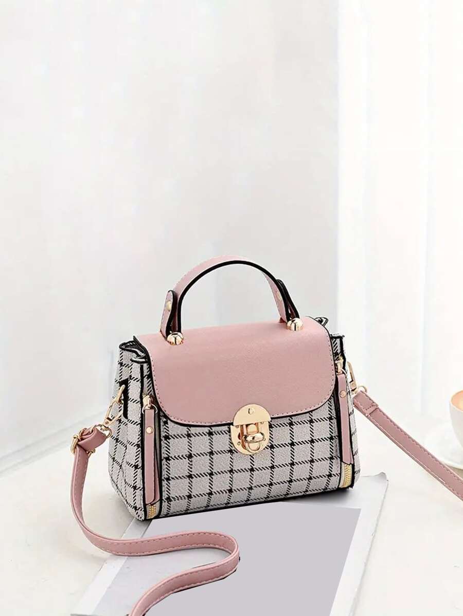 Yogodlns da donna classico Borsa a secchiello , all-match Borse a spalla , motivo scozzese Borsa a tracolla per lavoro - Rosa - Visualizzare 1