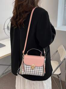 Yogodlns da donna classico Borsa a secchiello , all-match Borse a spalla , motivo scozzese Borsa a tracolla per lavoro - Rosa - Visualizzare 4