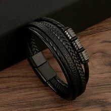 1Pc Black Knitted Bracelet With Magnetic Clasp For Men For A Stylish Look Gift For Party - Black - View 3