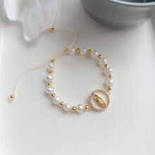 Vòng tay mặt dây chuyền thời trang Virgin Mary, Vòng tay đính cườm ngọc trai nuôi cấy - Màu be - Xem 3