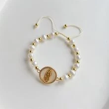 Vòng tay mặt dây chuyền thời trang Virgin Mary, Vòng tay đính cườm ngọc trai nuôi cấy - Màu be - Xem 5