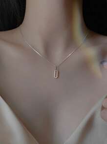 BALMORA 1入組時尚S925銀雙環連接吊墜項鍊帶可調節流蘇適合女士,生日禮物 - 銀色 - 查看 4