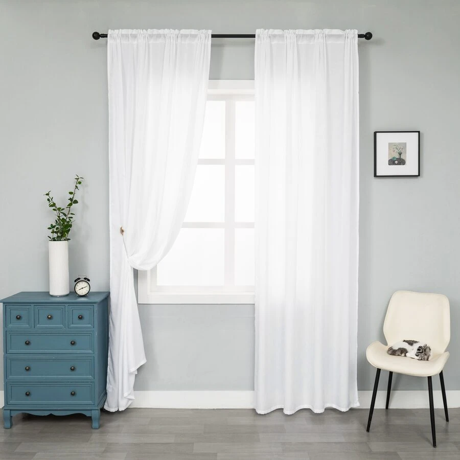 2 Tấm Chắc Chắn Sheer Thanh Túi Màn Voile Drap cho Nhà Bếp Phòng Ngủ Trẻ Em Phòng Khách - trắng - Xem 1