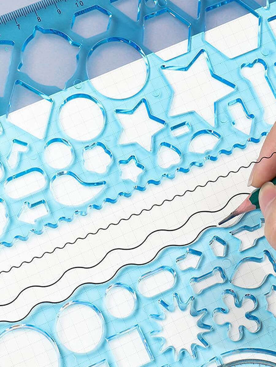 2pcs Multifunctional Drawing Ruler, Adjustable Compass Ruler, Straight Ruler,Rulers - Blue - View 1
