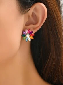 1 对彩色水钻花形耳环 - 非常适合夏季派对、婚礼、节日、休闲场合、返校、新年、情人节、妈妈、母亲节、礼物送给朋友和家人 - 彩色 - 查看 4