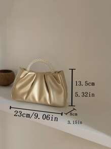 菱形公主仿珍珠和水钻珍珠链和装饰仿珍珠缀饰云形折叠单肩包，适合派对、婚礼、舞会和晚宴、口红、女士珍珠包、时尚商务休闲女士包，非常适合办公室、商务和工作 - 金色 - 查看 9