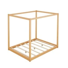 MERAX Queen Size Canopy Platform Bed With Support Legs - 薑色 - 查看 7