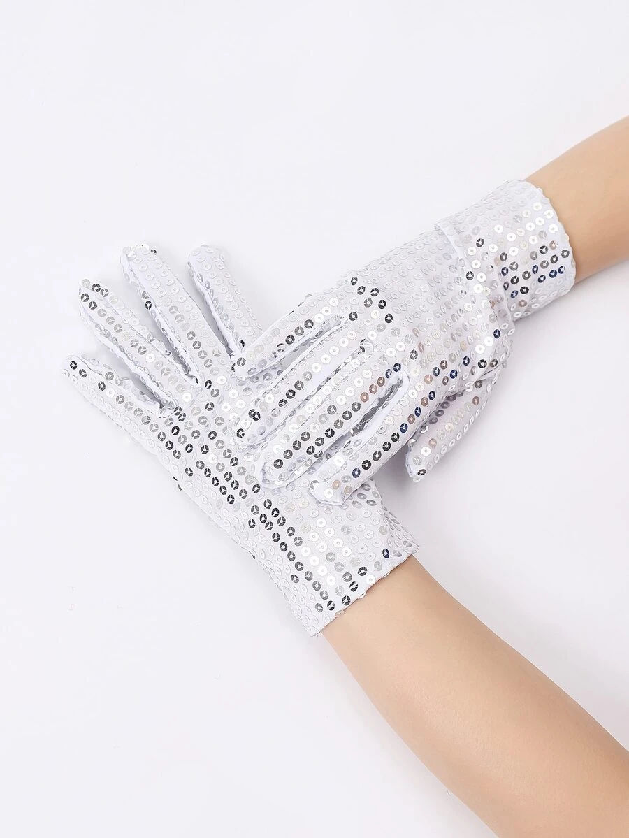 Găng tay trang trí sequin - trắng - Xem 1