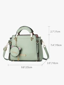 時尚PU皮革方包帶字母貼花和吊墜 - 綠色 - 查看 6