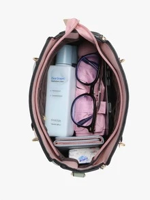 時尚PU皮革方包帶字母貼花和吊墜 - 綠色 - 查看 5