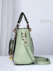 時尚PU皮革方包帶字母貼花和吊墜 - 綠色 - 查看 3