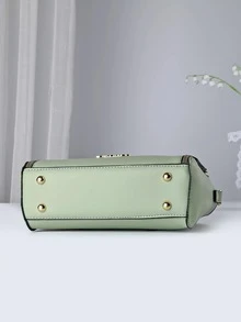 時尚PU皮革方包帶字母貼花和吊墜 - 綠色 - 查看 4
