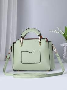 時尚PU皮革方包帶字母貼花和吊墜 - 綠色 - 查看 2