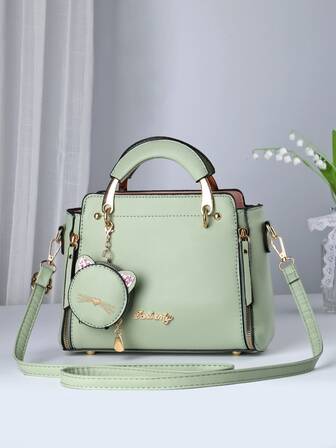 時尚PU皮革方包帶字母貼花和吊墜