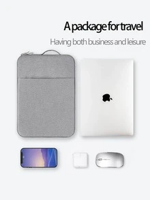 Plain Laptop Bag - Light Grey - View 2