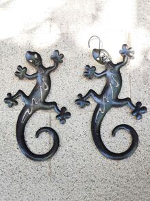 1入組鏤空鐵蜥蜴墻面裝飾適合夏天花園裝飾用品,顏色隨機 - 彩色 - 查看 3