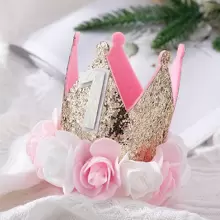 1入組1周歲生日帽男生女孩性別揭示嬰兒浴缸派對裝飾用品粉色藍色皇冠公主頭飾