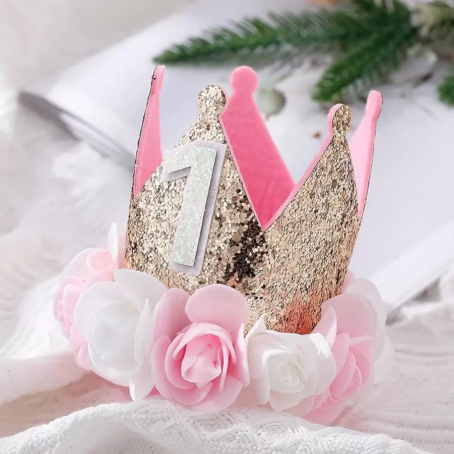 1入組1周歲生日帽男生女孩性別揭示嬰兒浴缸派對裝飾用品粉色藍色皇冠公主頭飾