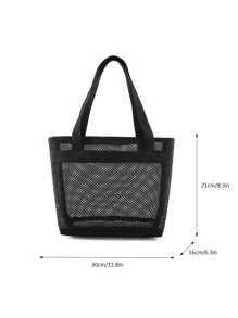 鏤空滌綸網紗沙灘包大容量旅行洗滌包游泳收納袋極簡大容量沙灘包 - 黑色 - 查看 4