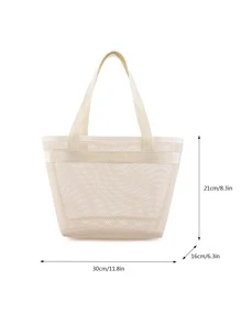 Hollow Polyester Mesh Beach Bag Large Capacity Travel Washing Bag Swimming Storage Bag Minimalist Large Capacity Beach Bag, Hottest Beach Bags - Beige - View 4