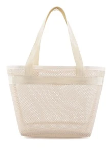 Hollow Polyester Mesh Beach Bag Large Capacity Travel Washing Bag Swimming Storage Bag Minimalist Large Capacity Beach Bag, Hottest Beach Bags - Beige - View 3
