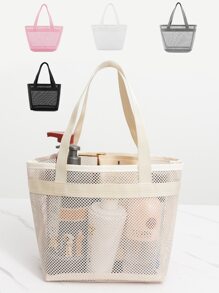 Hollow Polyester Mesh Beach Bag Large Capacity Travel Washing Bag Swimming Storage Bag Minimalist Large Capacity Beach Bag, Hottest Beach Bags - Beige - View 1