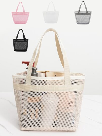 鏤空滌綸網紗沙灘包大容量旅行洗滌包游泳收納袋極簡大容量沙灘包