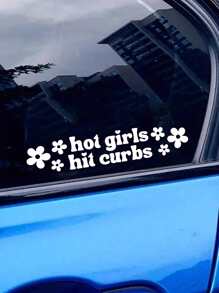 1 pieza Adhesivo para coche con letra & con estampado de flor - Blanco - Ver 2