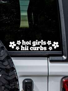 1 pieza Adhesivo para coche con letra & con estampado de flor - Blanco - Ver 1