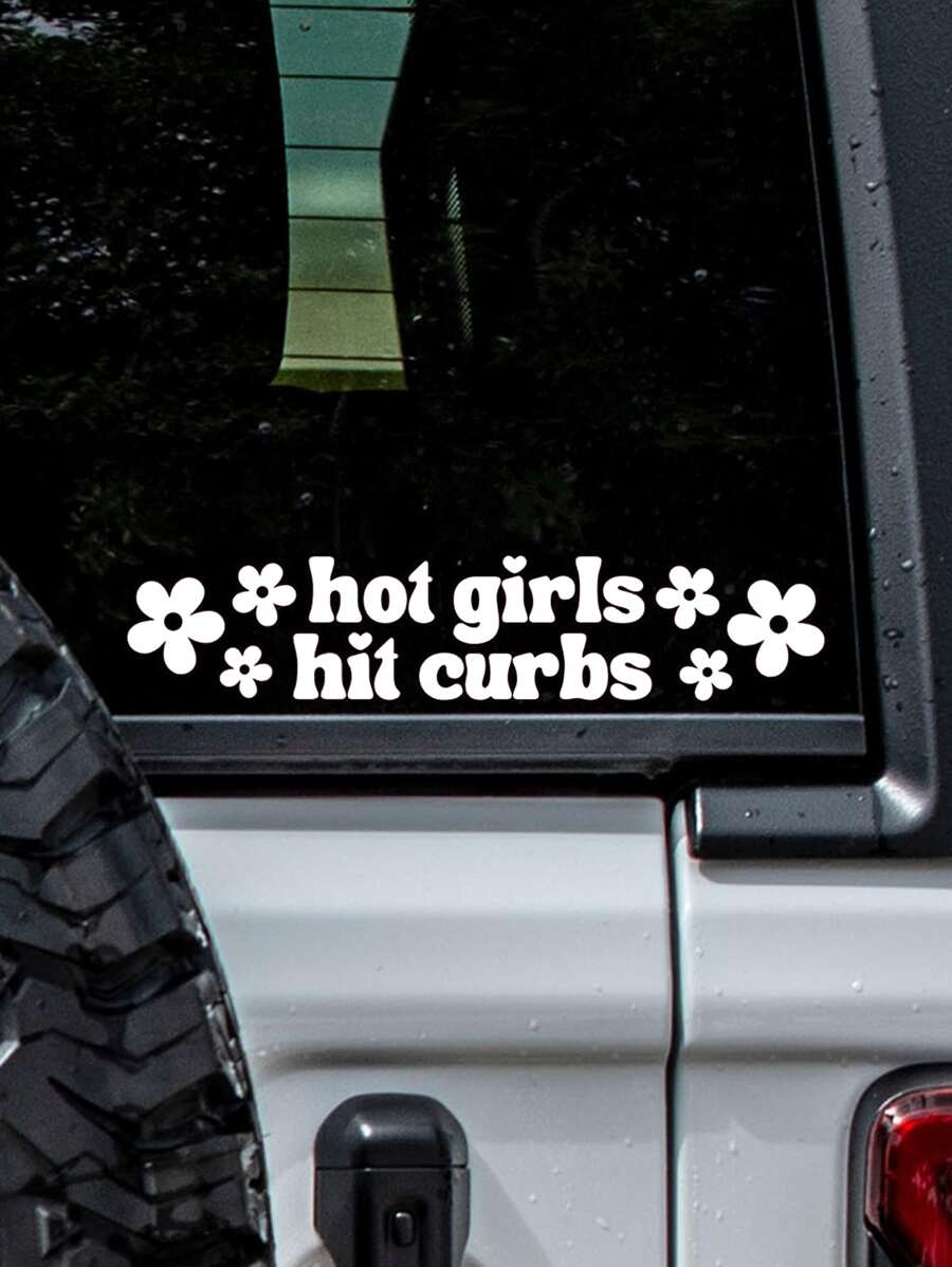 1 pieza Adhesivo para coche con letra & con estampado de flor - Blanco - Ver 1