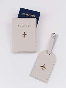 2pcs Fashionable Passport Holder & Luggage Tag Set Vacation Accessories Travel Accessory Set For Holiday Season Travel Stuff Travel Organiser Travel Items Travel Wallet Passport Holder Passport Wallet Beach Vacation Bag Summer Christmas Vacation