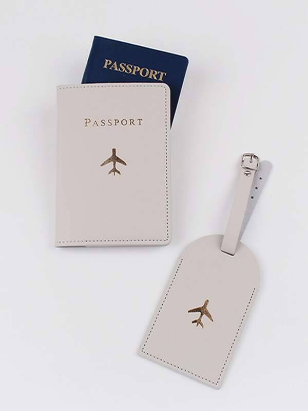 2pcs Fashionable Passport Holder & Luggage Tag Set Vacation Accessories Travel Accessory Set For Holiday Season Travel Stuff Travel Organiser Travel Items Travel Wallet Passport Holder Passport Wallet Beach Vacation Bag Summer Christmas Vacation