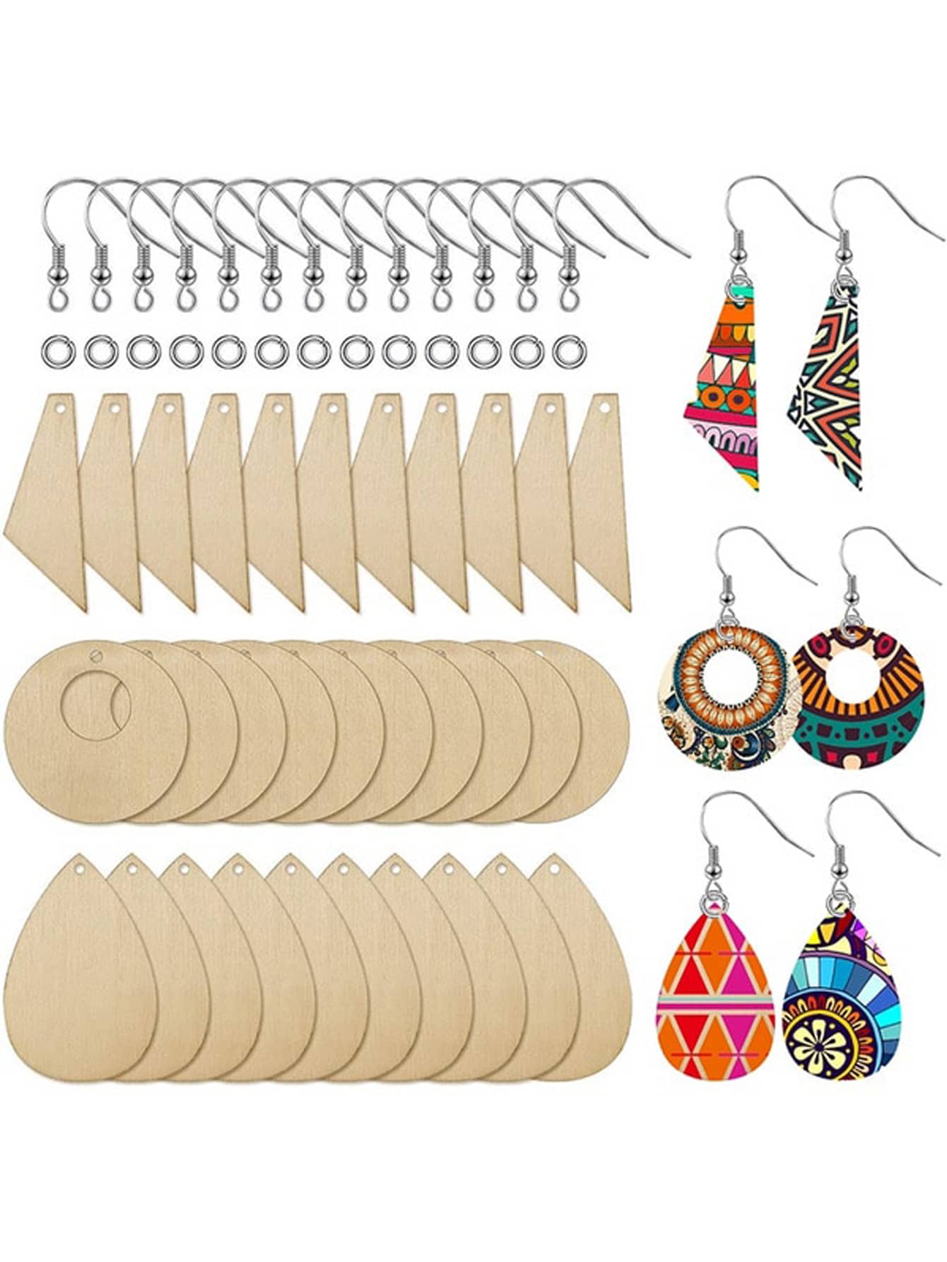 Bộ bông tai tự làm bằng gỗ thời trang, hoàn hảo để làm phụ kiện trang sức tự làm - Nhiều màu - Xem 1