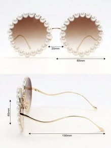1pc Large Frame Round Frame Brown Piece Pearls Are Fashionable Glasses Metal Stainless Steel Frames Elegant Shades Beach Accessories - Brown - View 6
