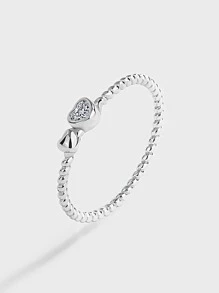ESBERRY 1 chiếc nhẫn bạc Sterling S925 hình trái tim đôi, nhẫn đeo ngón tay tinh tế, quà tặng trang sức, quà tặng ngày Valentine - Bạc - Xem 7