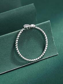 ESBERRY 1 chiếc nhẫn bạc Sterling S925 hình trái tim đôi, nhẫn đeo ngón tay tinh tế, quà tặng trang sức, quà tặng ngày Valentine - Bạc - Xem 6