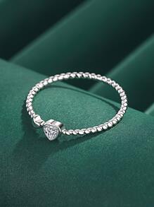 ESBERRY 1 chiếc nhẫn bạc Sterling S925 hình trái tim đôi, nhẫn đeo ngón tay tinh tế, quà tặng trang sức, quà tặng ngày Valentine - Bạc - Xem 2