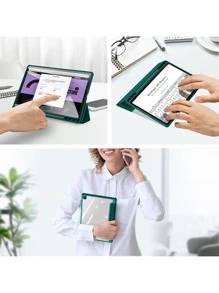 適用於三星Galaxy Tab S6 Lite 10.4 A8 10.5 S7 11 S8 Plus S7 FE 12.4 S8 11吋 S9 S9FE S9Plus的平板電腦保護套，帶筆套 - 軍綠色 - 查看 6