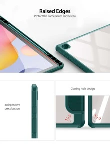 適用於三星Galaxy Tab S6 Lite 10.4 A8 10.5 S7 11 S8 Plus S7 FE 12.4 S8 11吋 S9 S9FE S9Plus的平板電腦保護套，帶筆套 - 軍綠色 - 查看 4